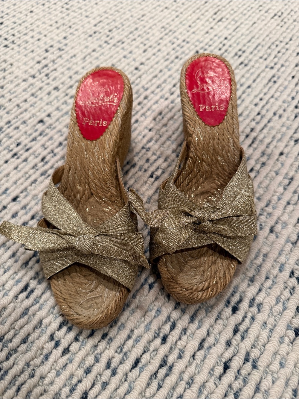 Christian Louboutin Gold Bow Wedge Sandals size 37